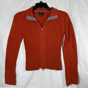 Vtg American Eagle‎ Outfitters Women's Orange Ribbed Zipper Sweater Size Small